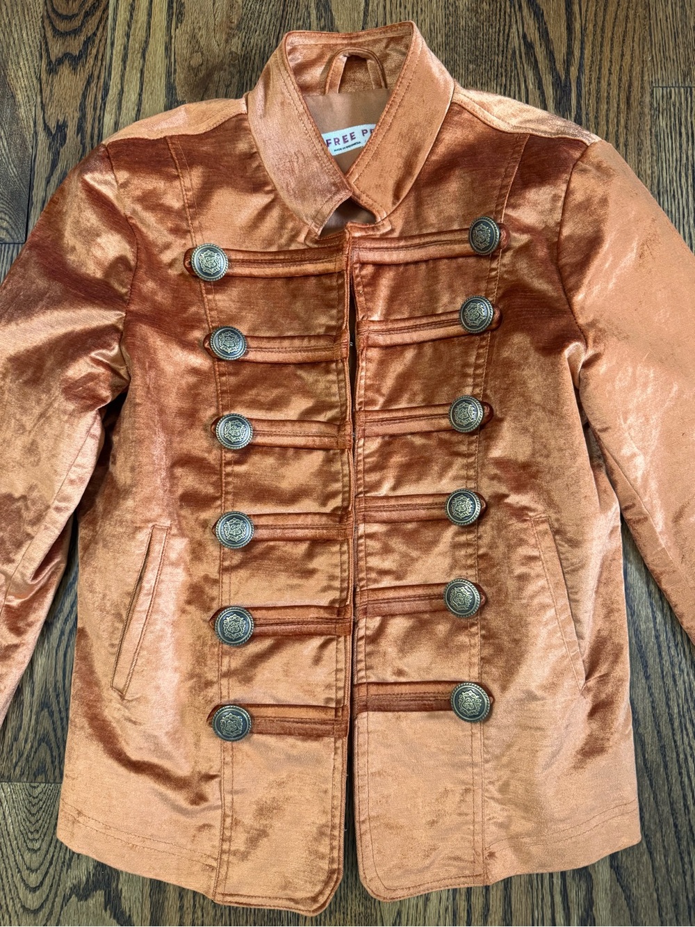 Free People Ruler Military Jacket M Copper Metallic Band Jacket Victorian - Picture 6 of 13